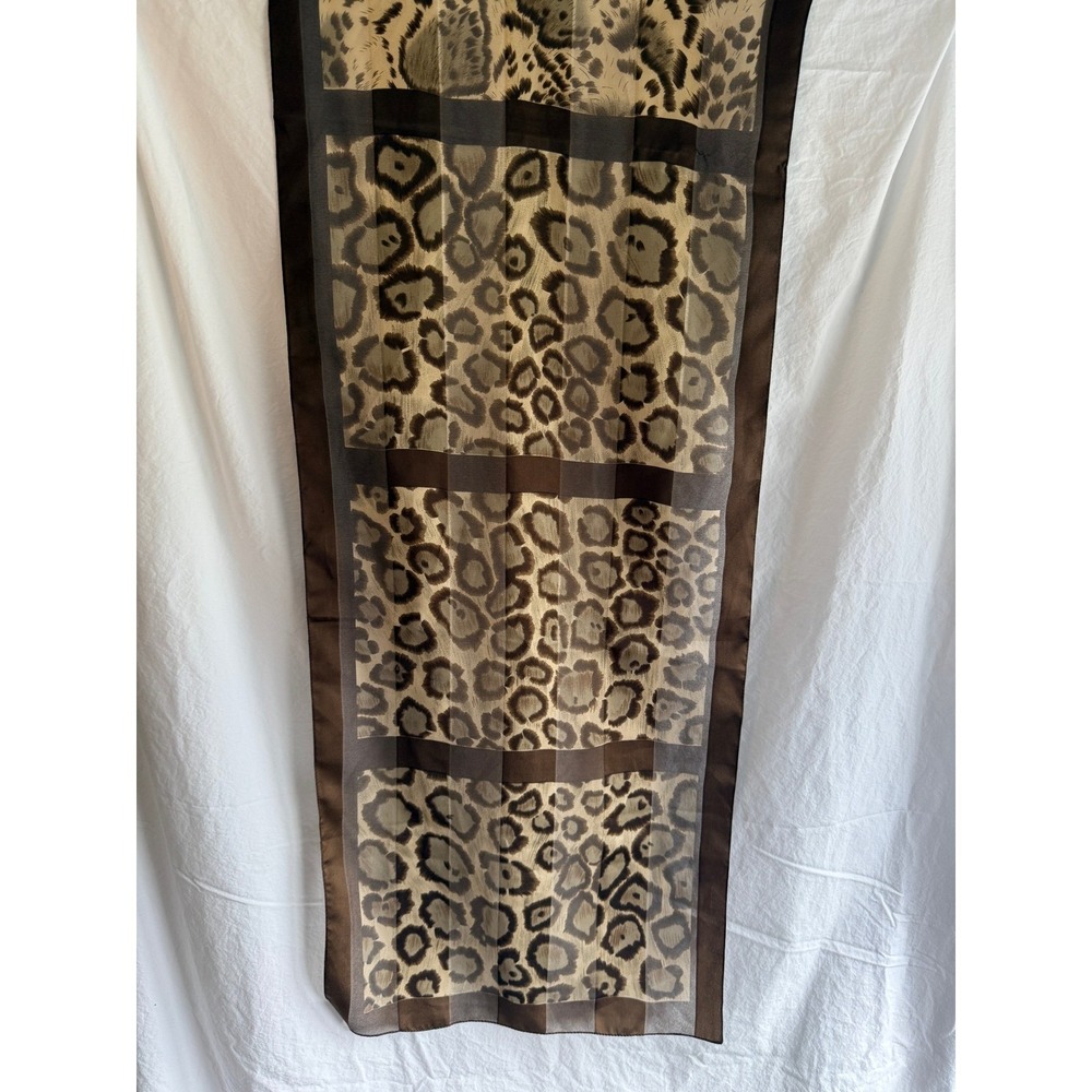Leopard Print Sheer Rectangular Scarf Brown Tan Animal Print Wrap Accessory